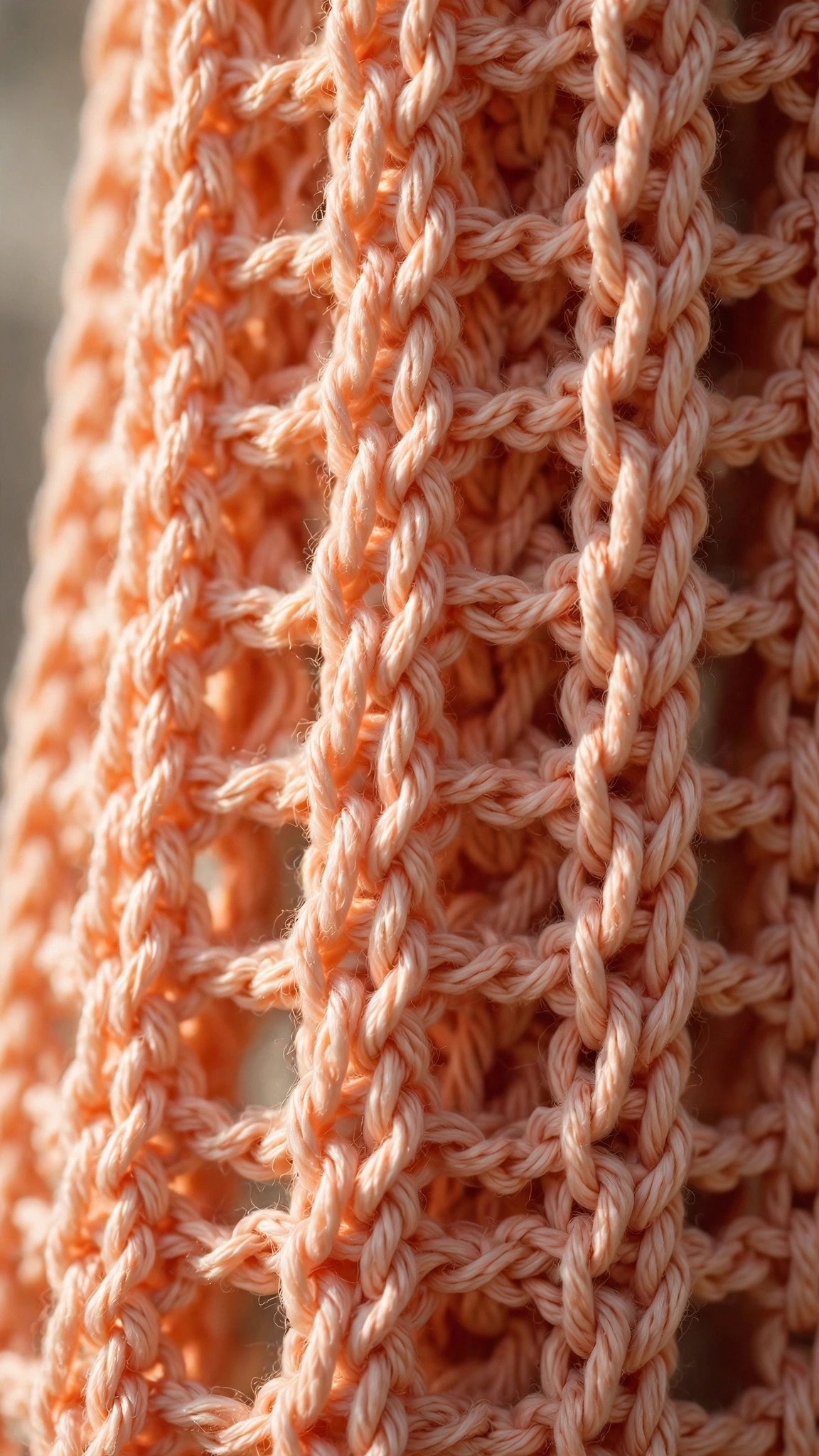 Macro view of double crochet fabric showing tall straight stitch posts