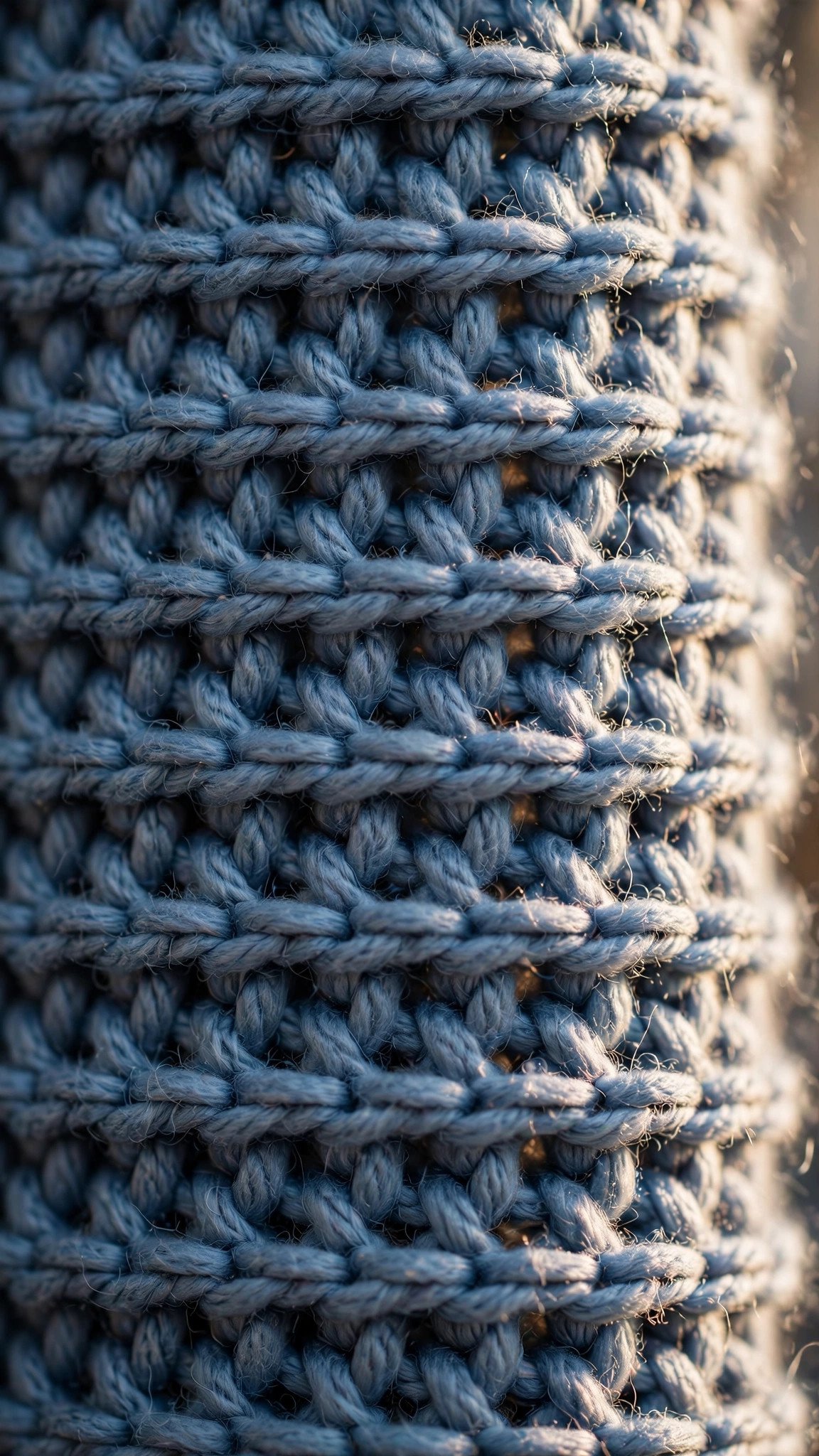 Macro view of half double crochet fabric showing the signature horizontal front bars